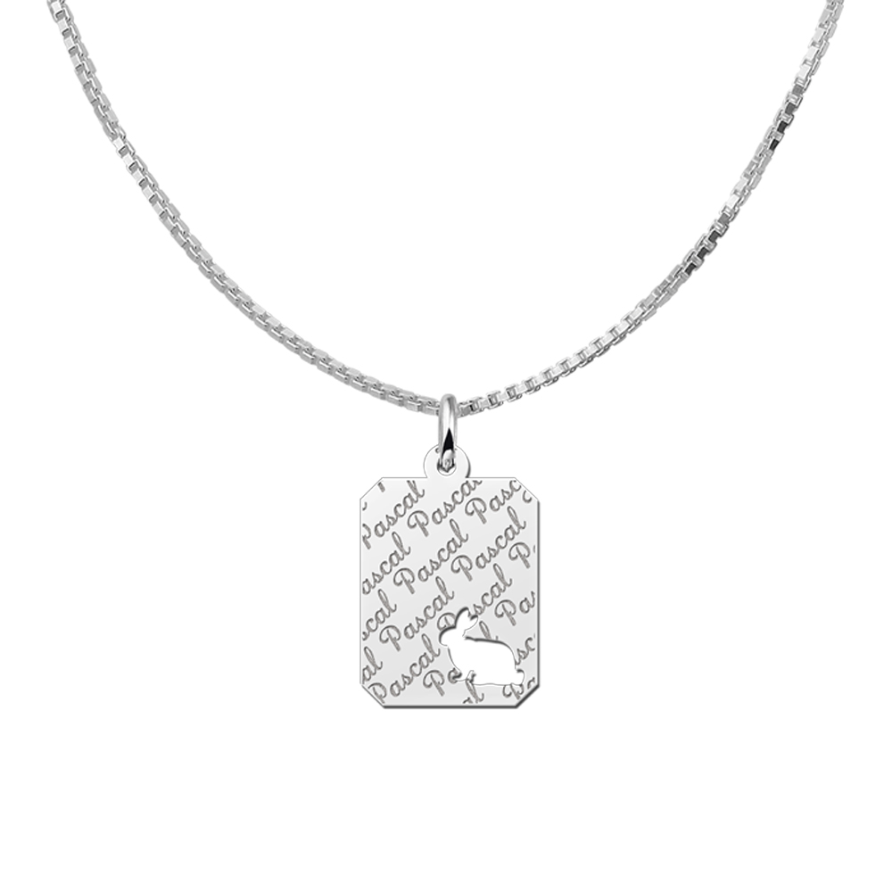 Silver Rectangled Nametag, Fully Engraved, with Rabbit