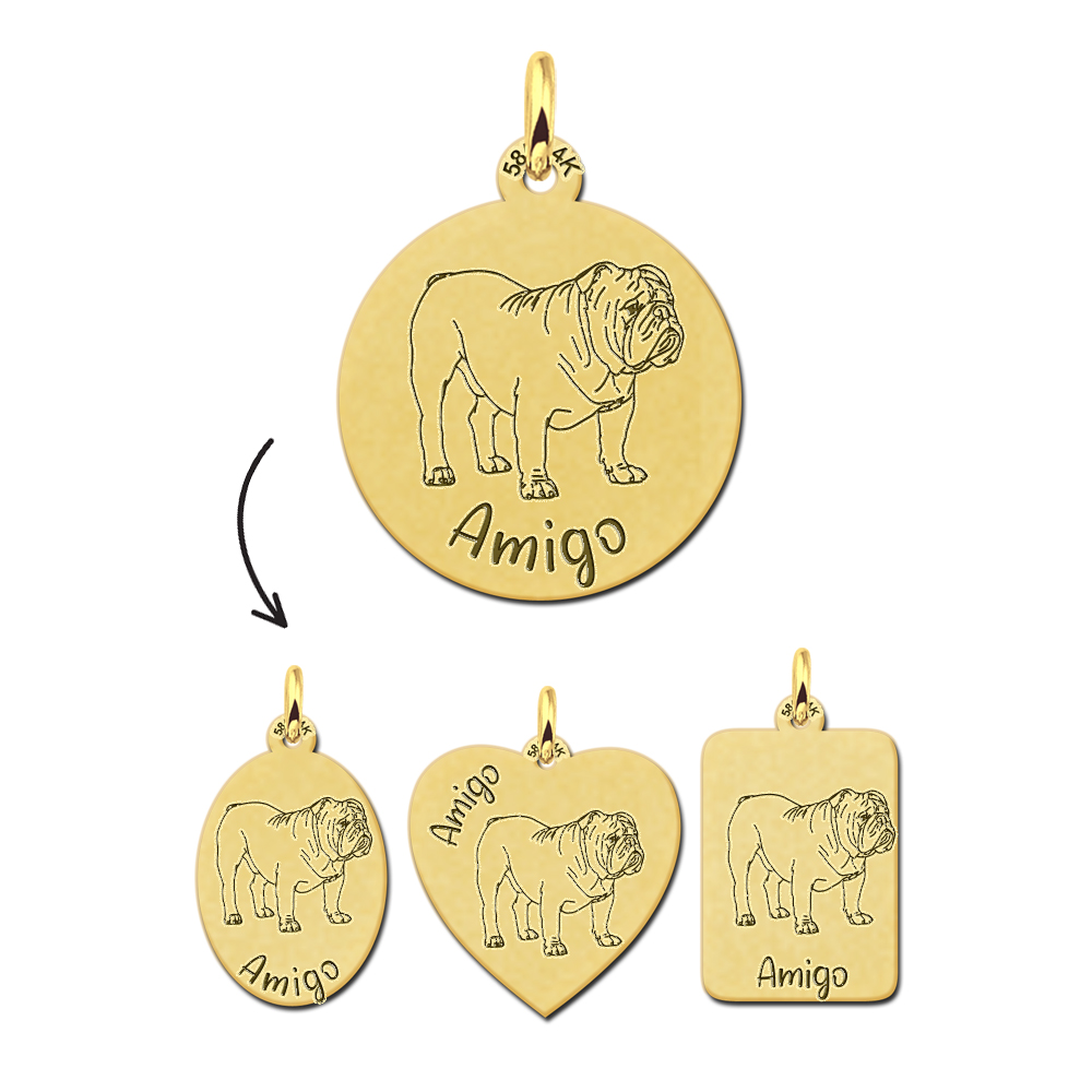 Gold necklace with dog pendant English Bulldog