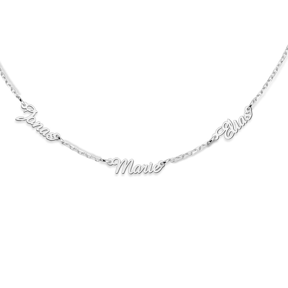 Silver name necklace with several names