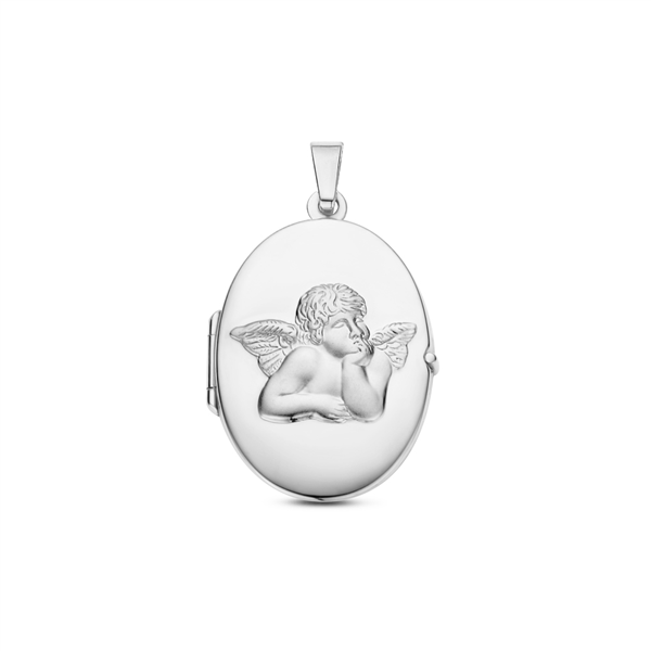 Silver medallion oval with a guardian angel