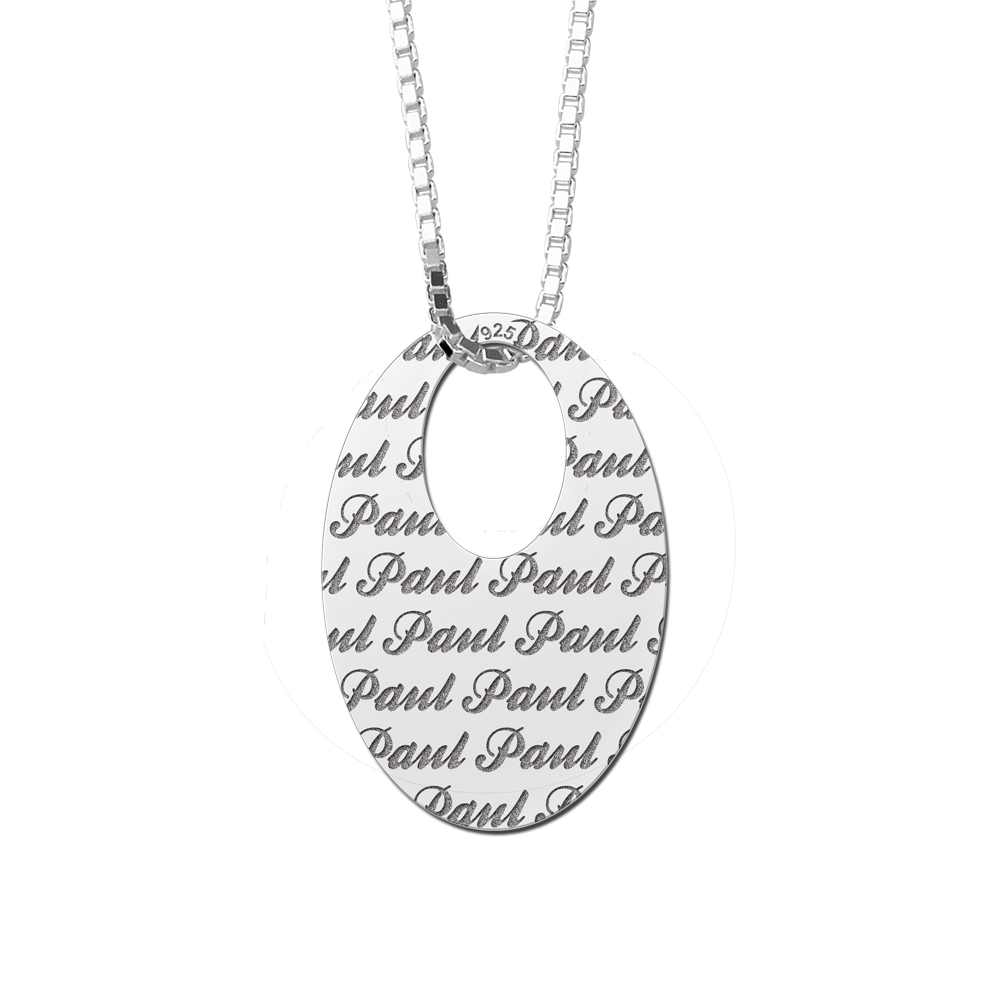 Silver Necklace Engraved Oval