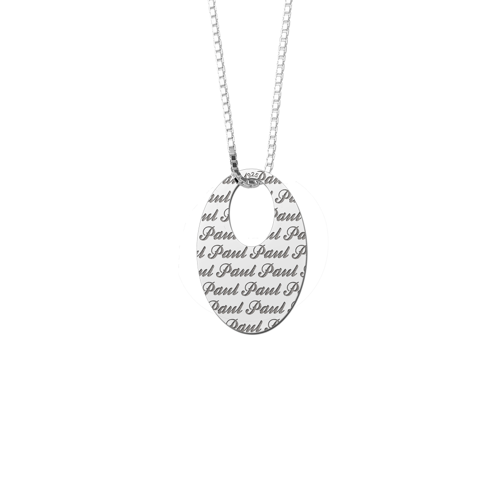 Silver Necklace Engraved Oval
