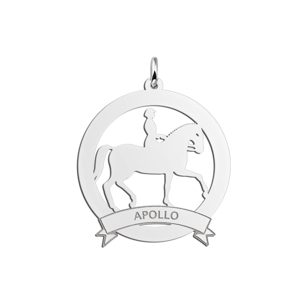 Silver pet namependant 30mm horsebackrider