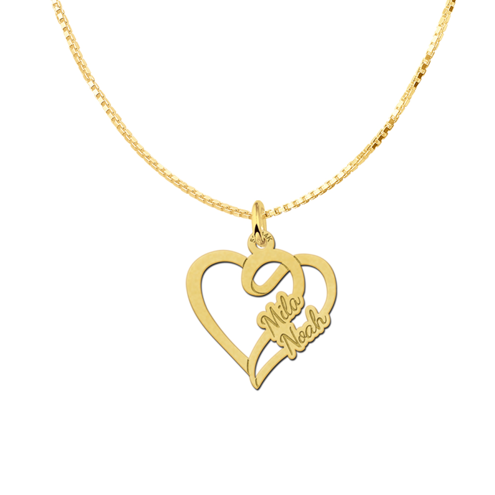 Gold heart shaped pendant for two names small
