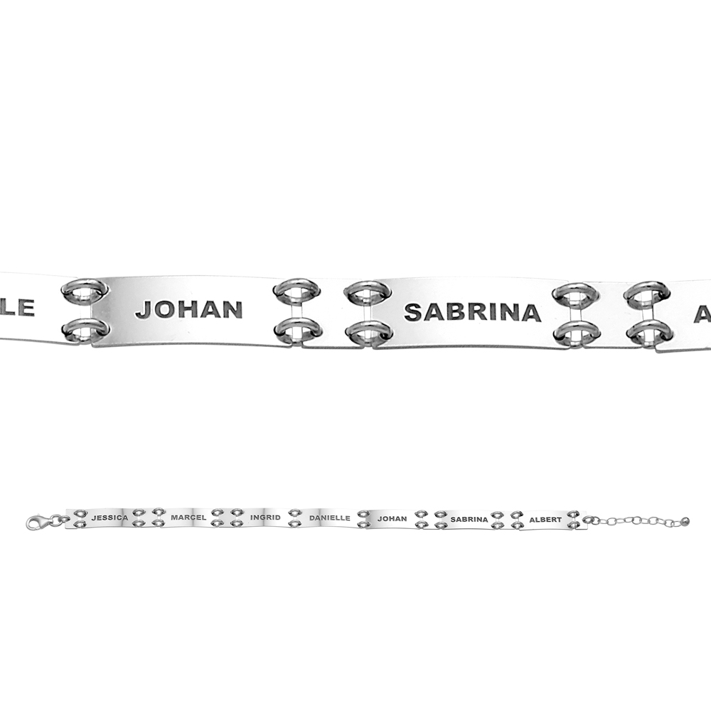 Silver name bracelet with 7 names