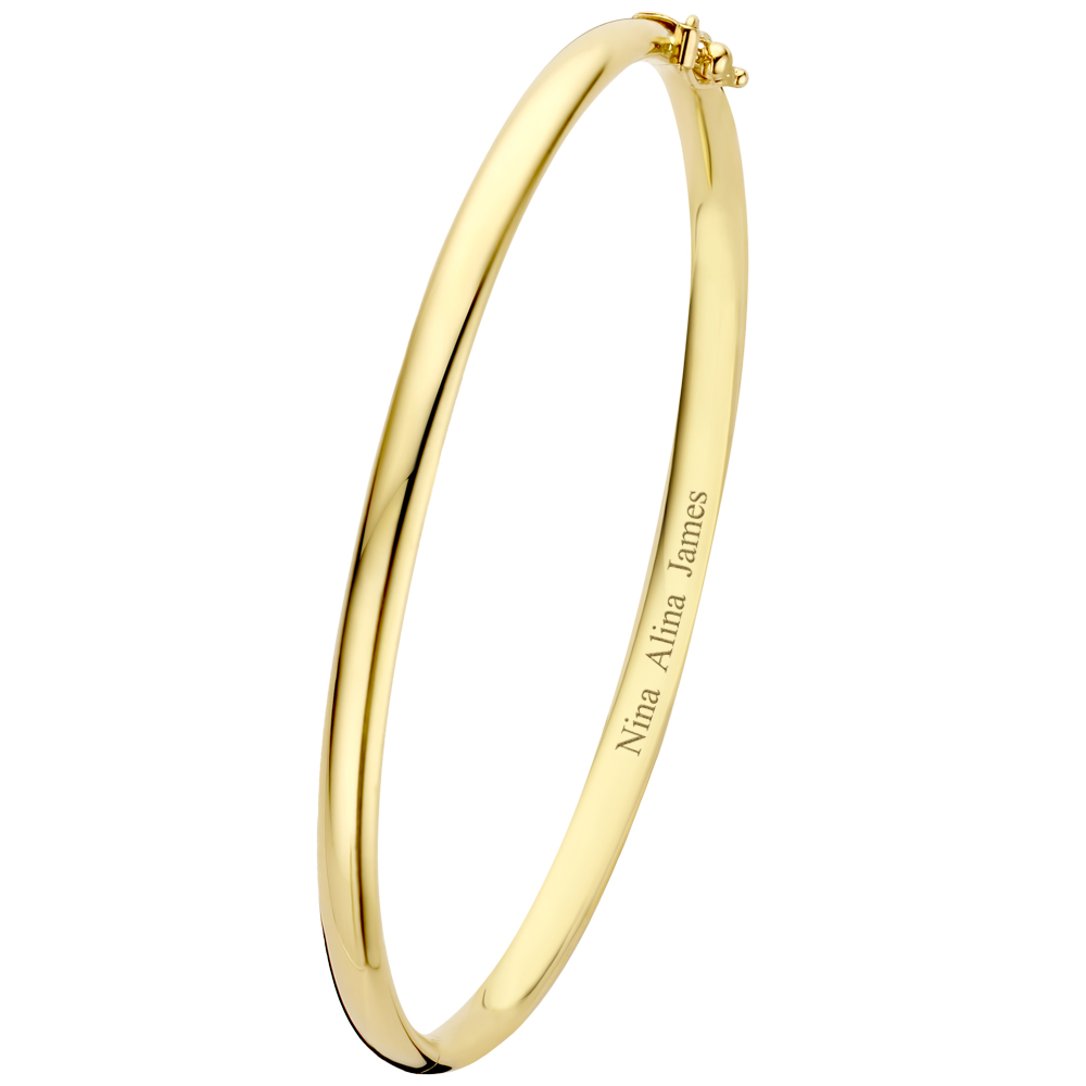 Oval gold bangle bracelet 4 mm with a engraving