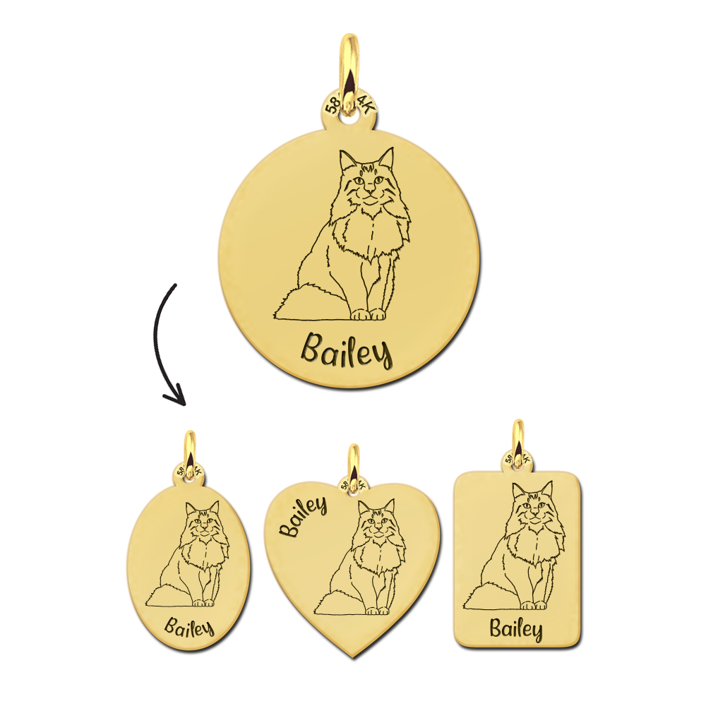 Personalised cat pendant Norwegian Forest cat gold