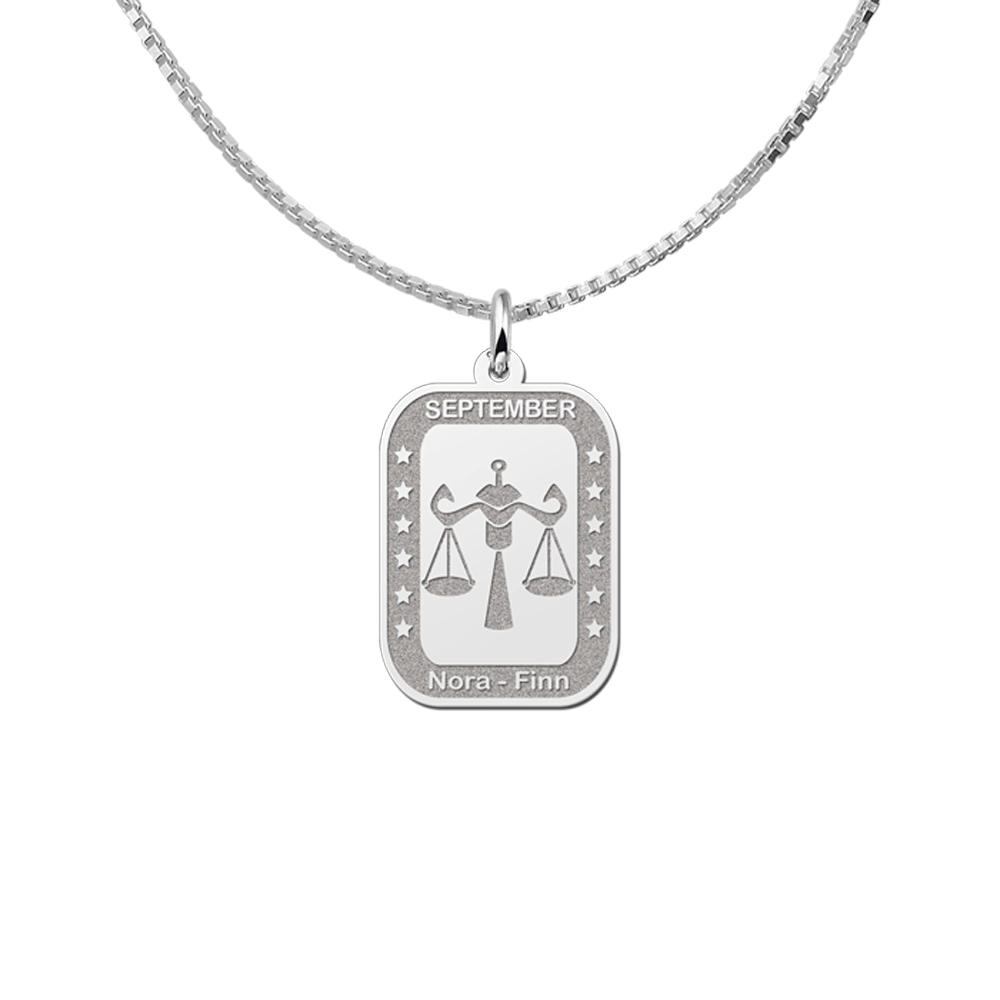 Silver rectangular pendant zodiac libra