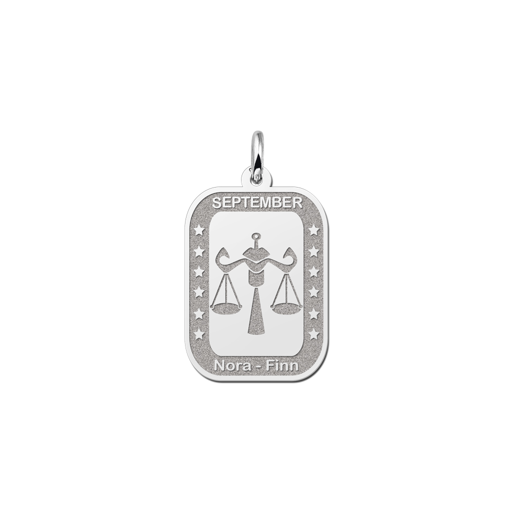 Silver Rectangular Zodiac Pendant Libra with Name Engraving