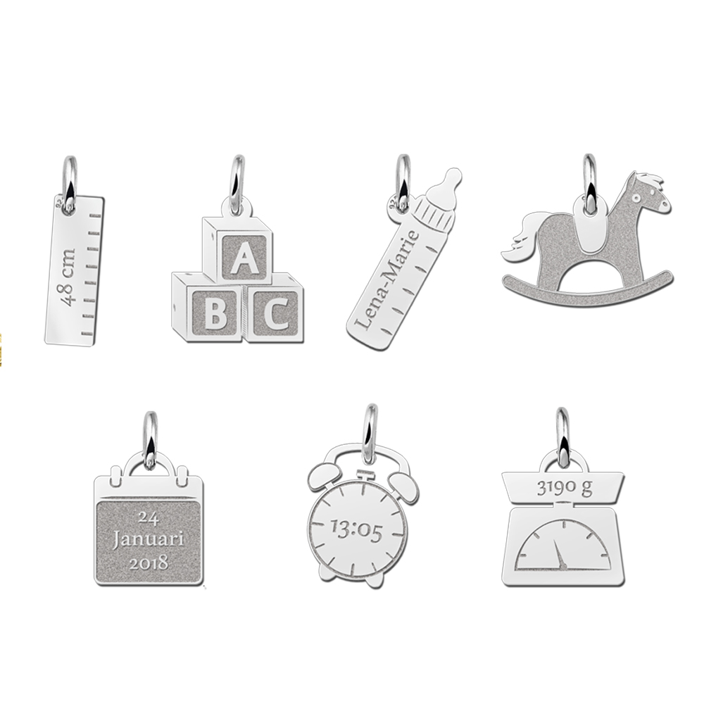 Silver charm bracelet with seven birth charms