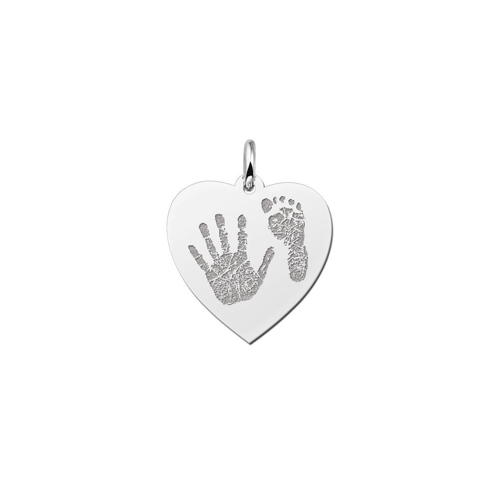 Silver hand and footprint jewellery heart