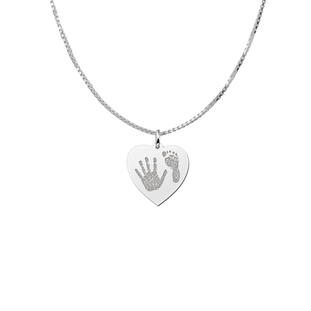Silver hand and footprint jewellery heart