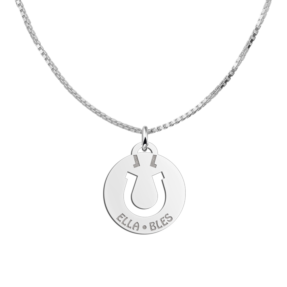 Silver pet namependant round horseshoe