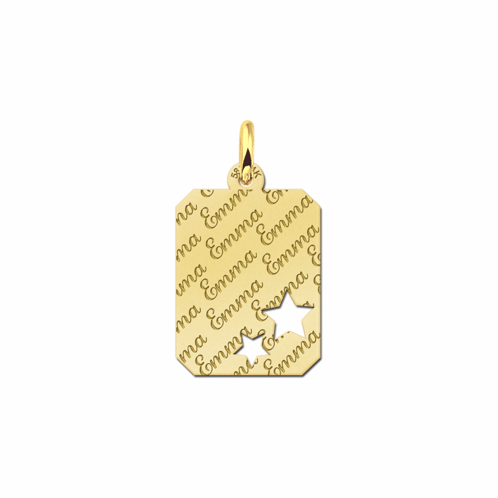 Gold Personalised Necklace Fully Engraved with Stars