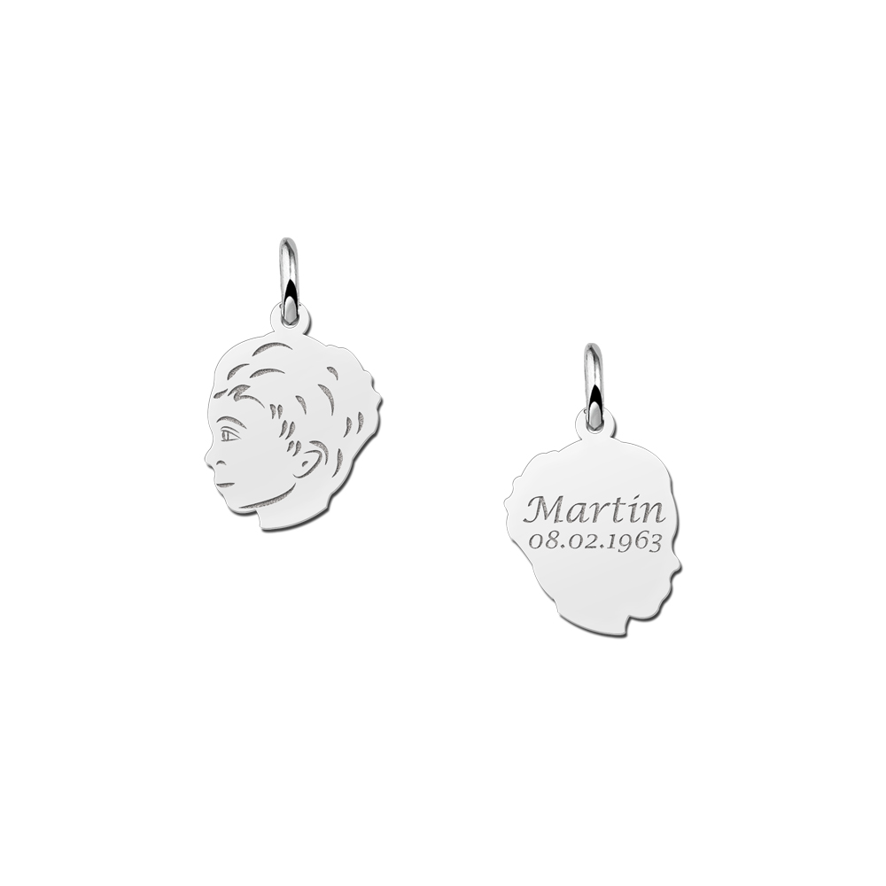 Boys Child head pendant silver with back engraving - small