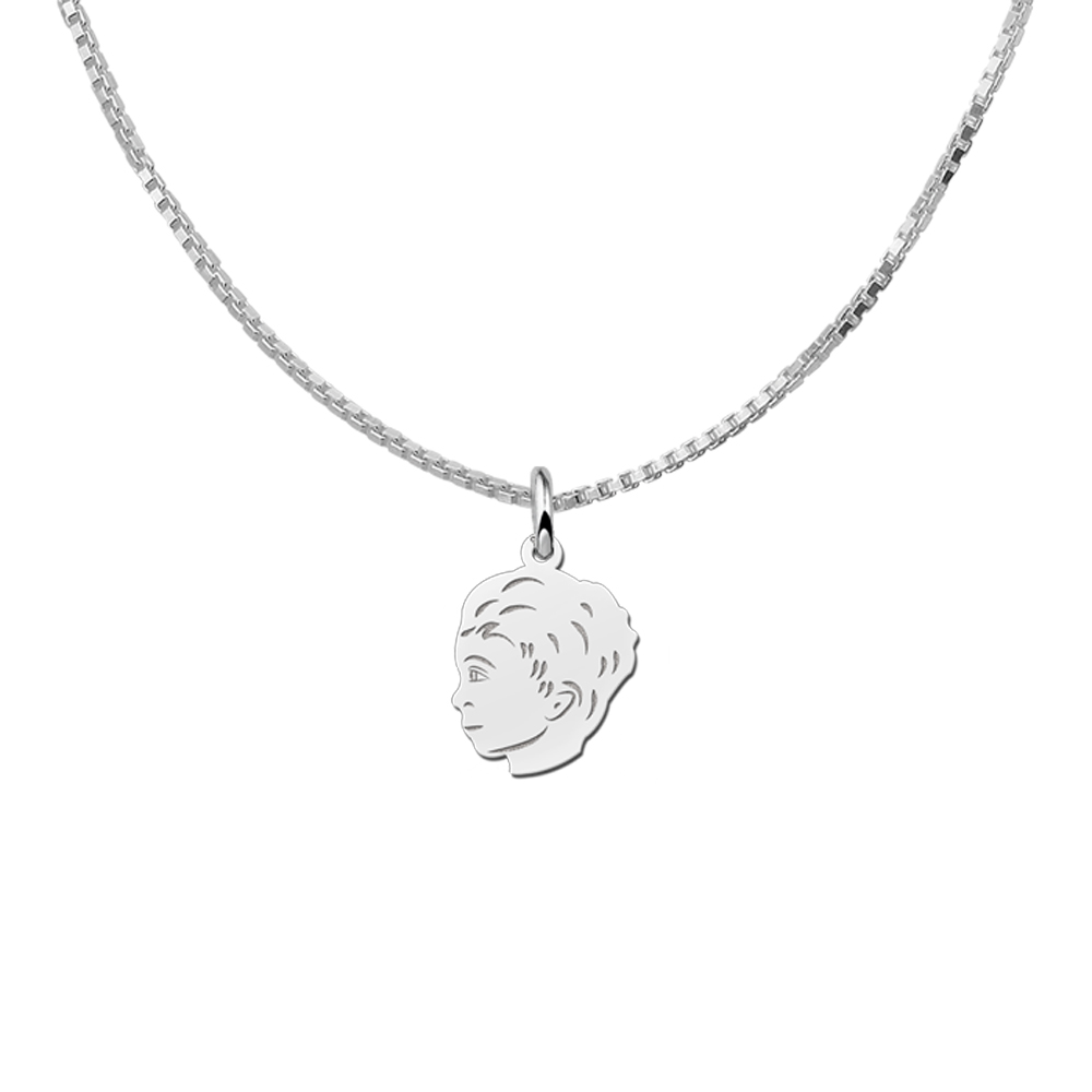 Boys Child head pendant silver with back engraving - small