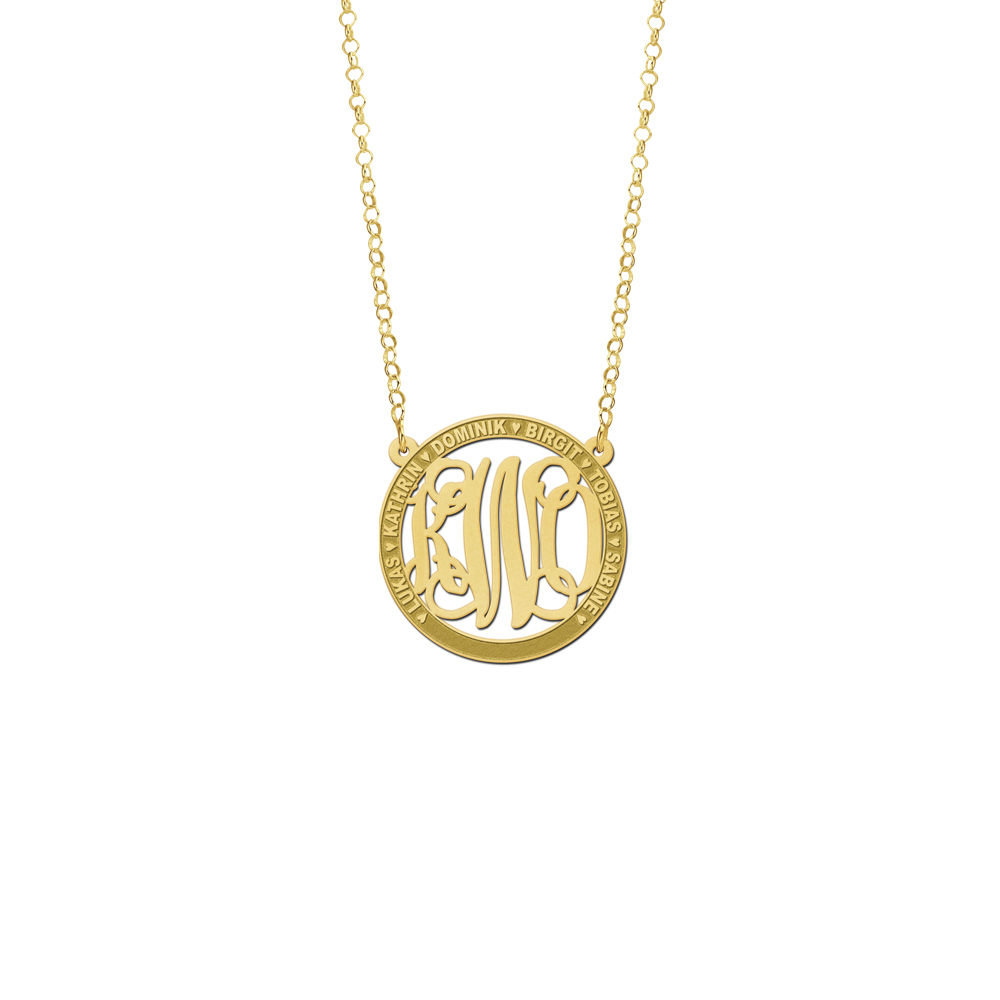 Gold Monogram Necklace with Names, Medium