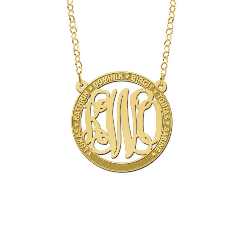 Gold Monogram Necklace with Names, Medium