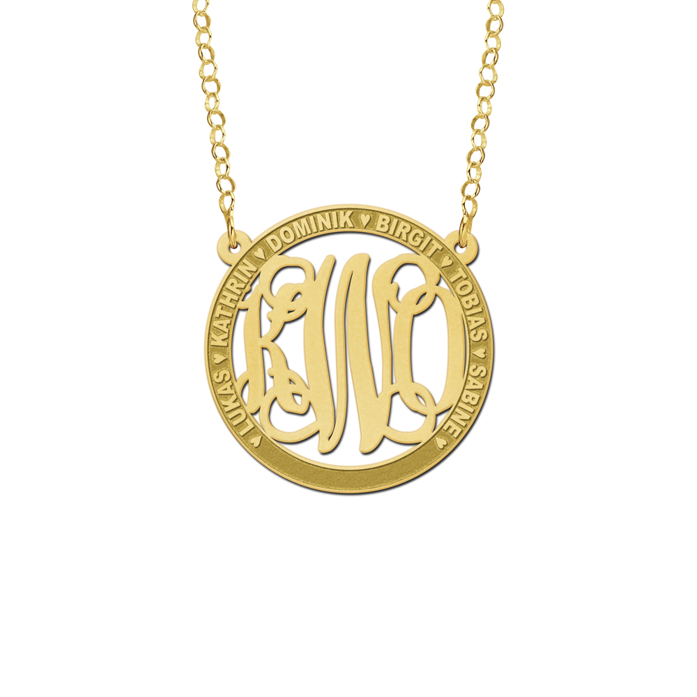 Gold Monogram Necklace With Names, Medium