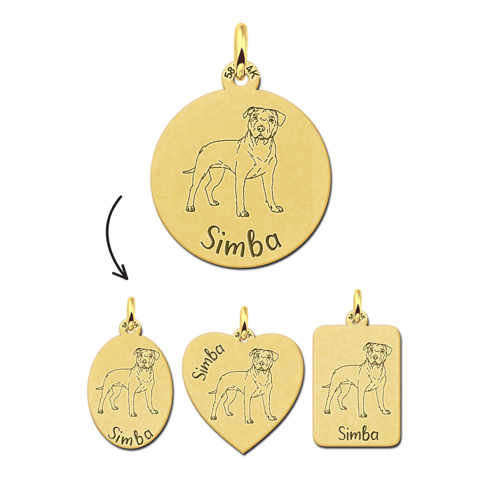 Gold necklace with dog portrait Staffordshire Bull Terrier