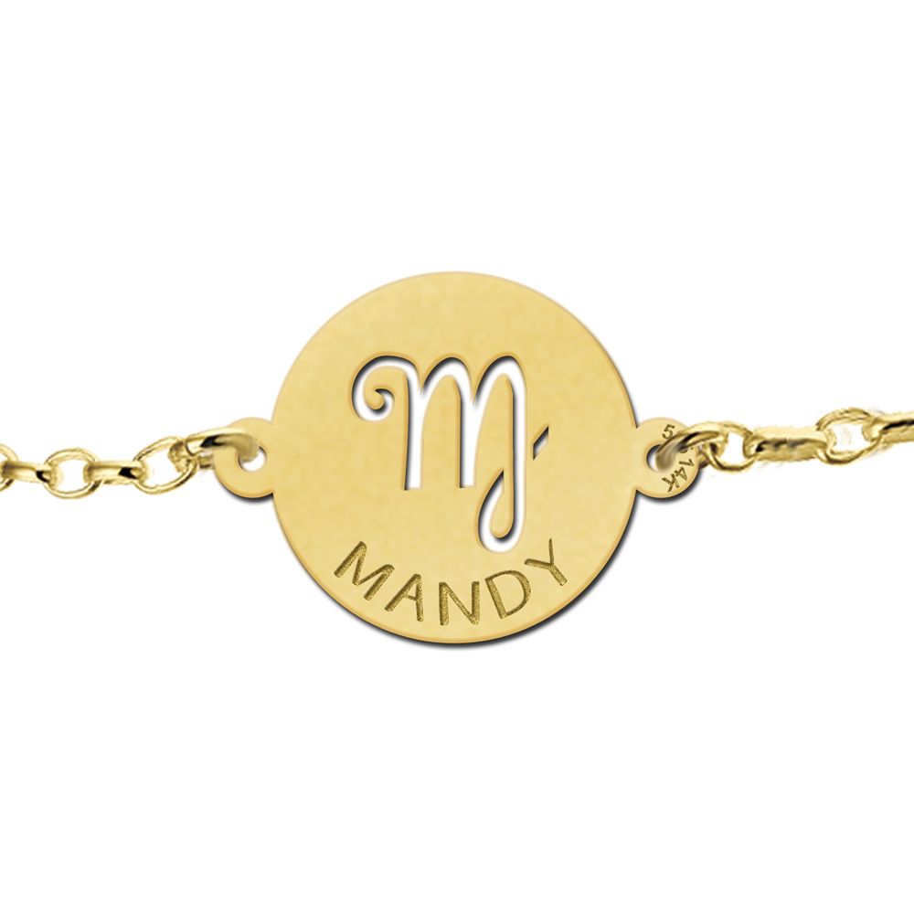 Golden zodiac bracelet round Virgo