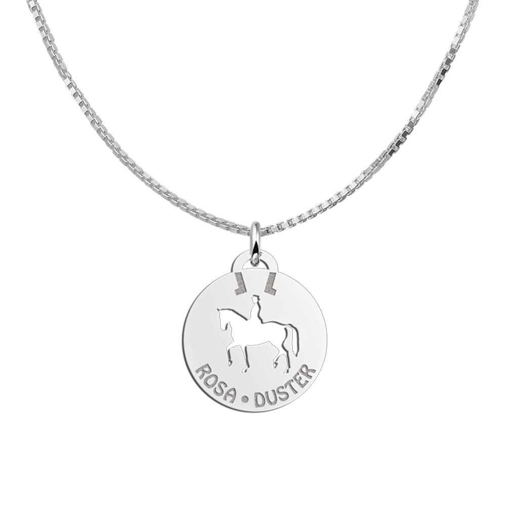 Silver pet namependant round horsebackrider