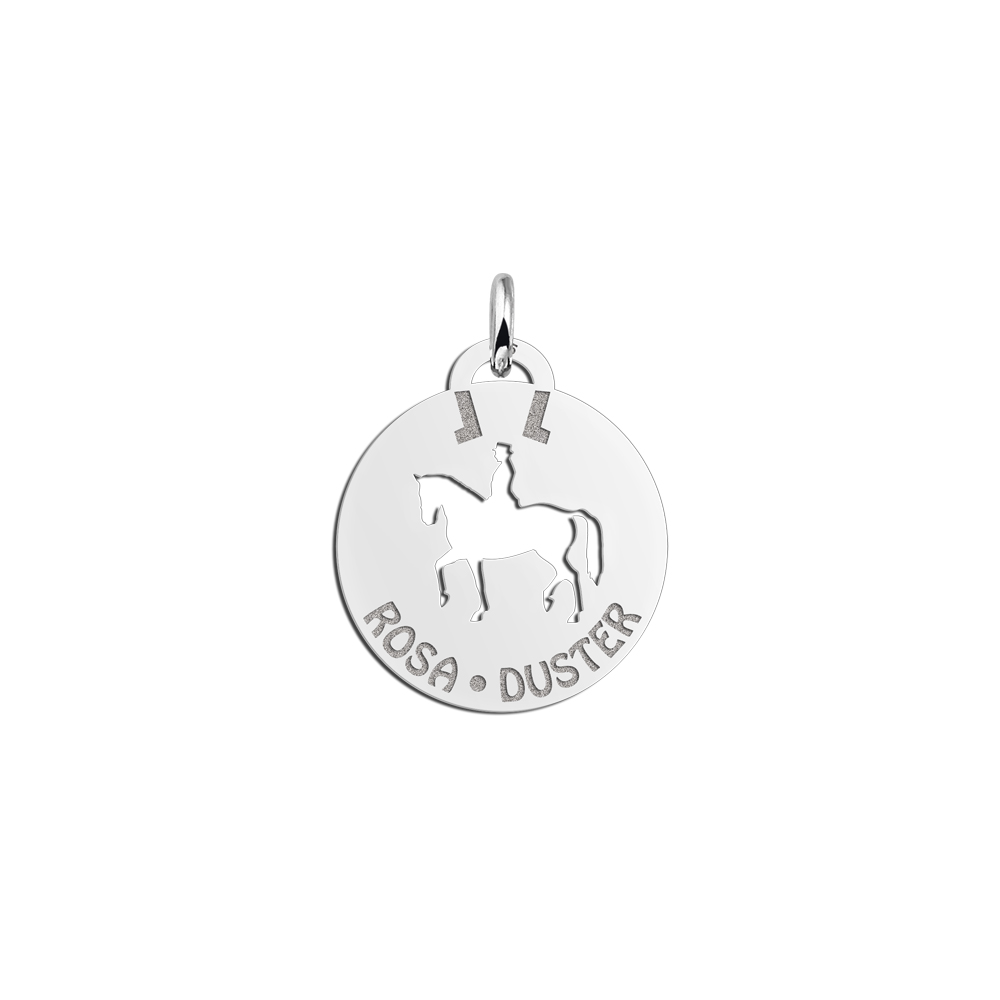 Silver pet namependant round horsebackrider