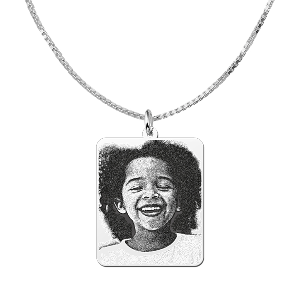 Silver photo pendant necklace dog tag