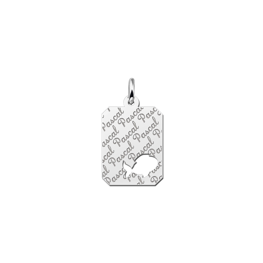 Silver Personalised Pendant, Fish with Name Repeated