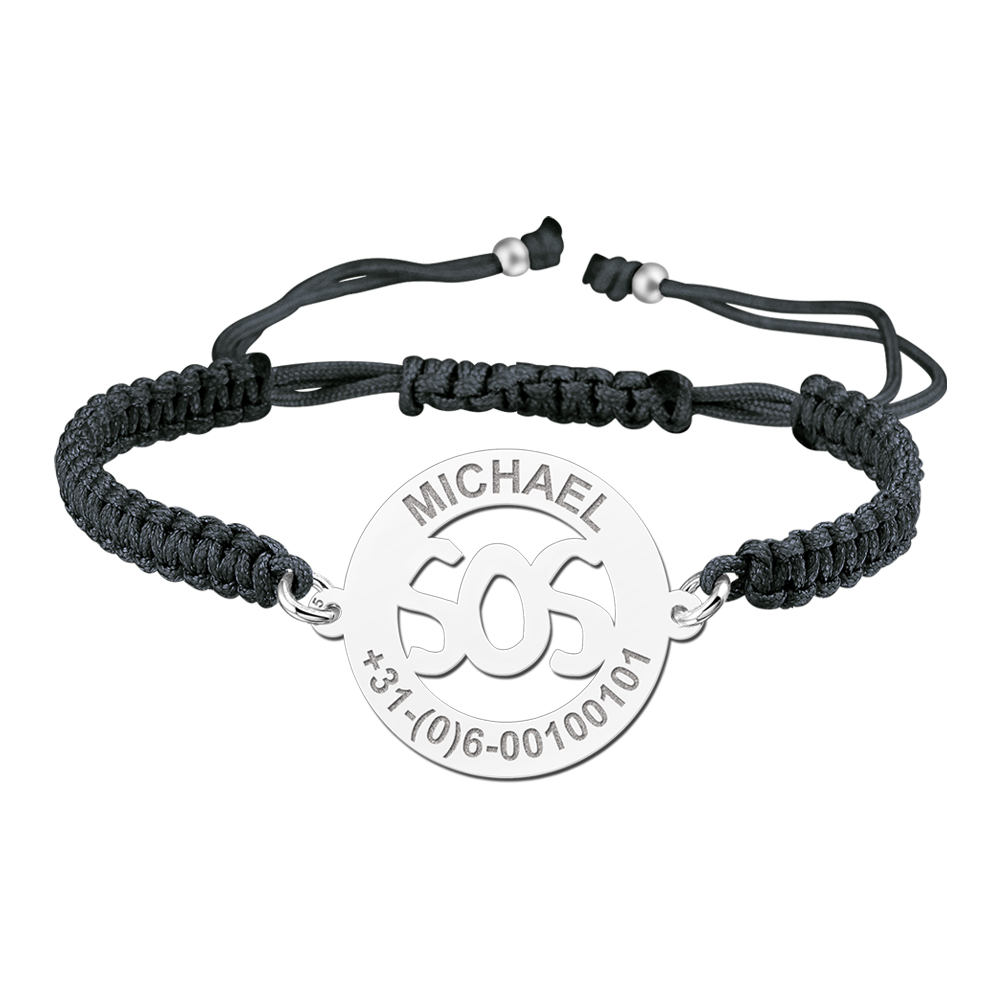 Silver kids bracelet model SOS black