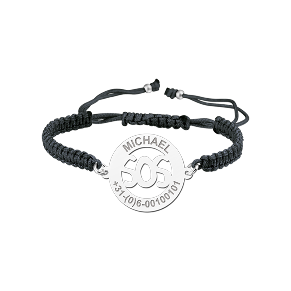 Silver kids bracelet model SOS black