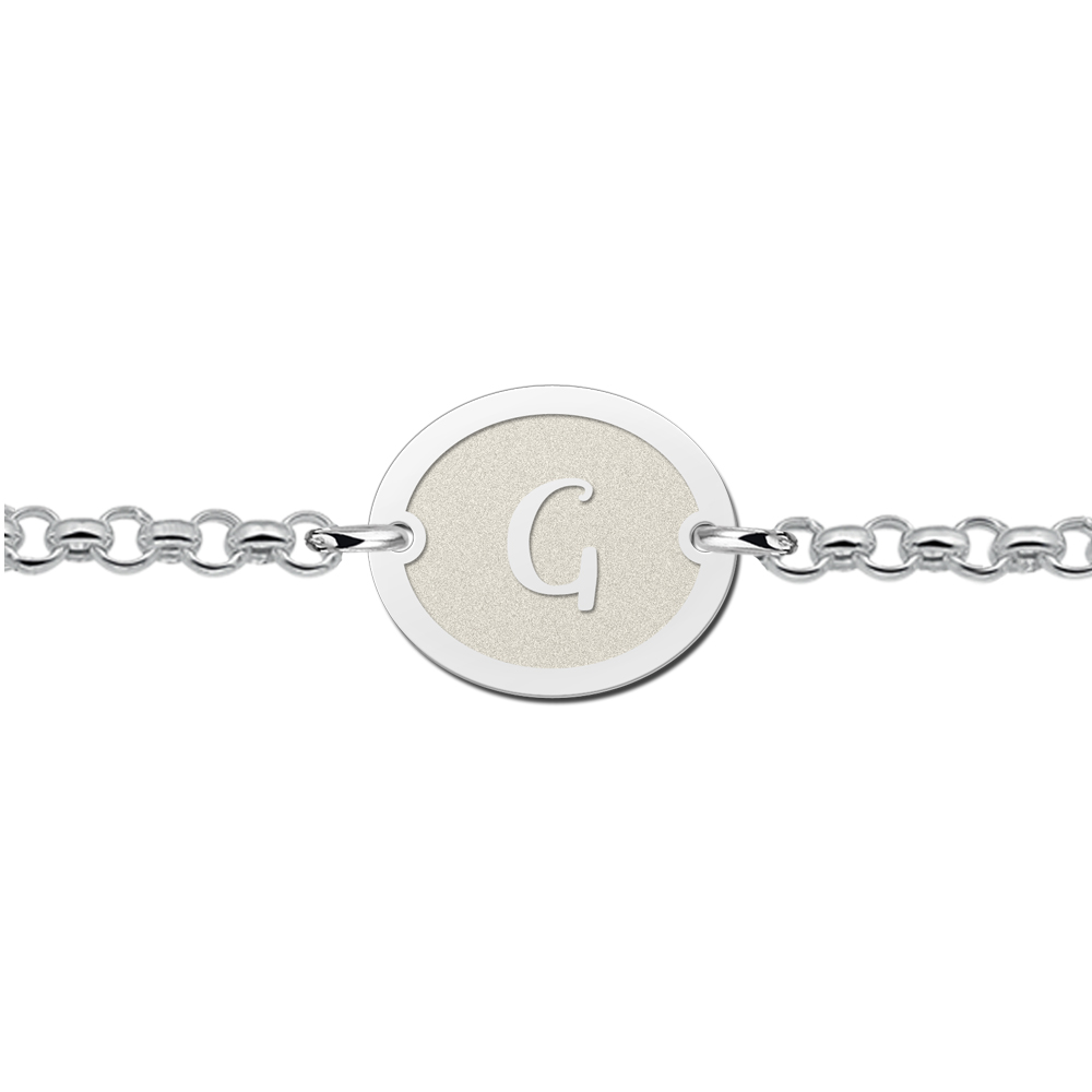 Silver initial bracelet oval