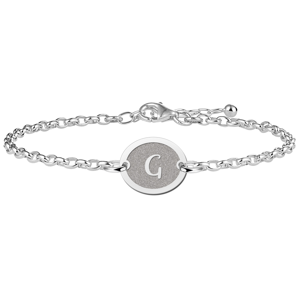 Silver initial bracelet oval