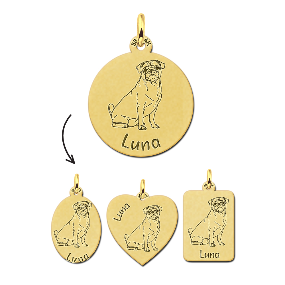 Gold portrait dog pendant pug