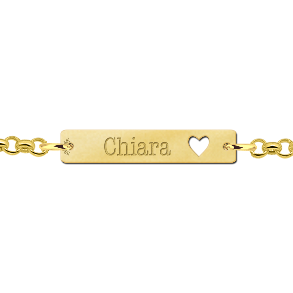 Golden bar bracelet with name and heart