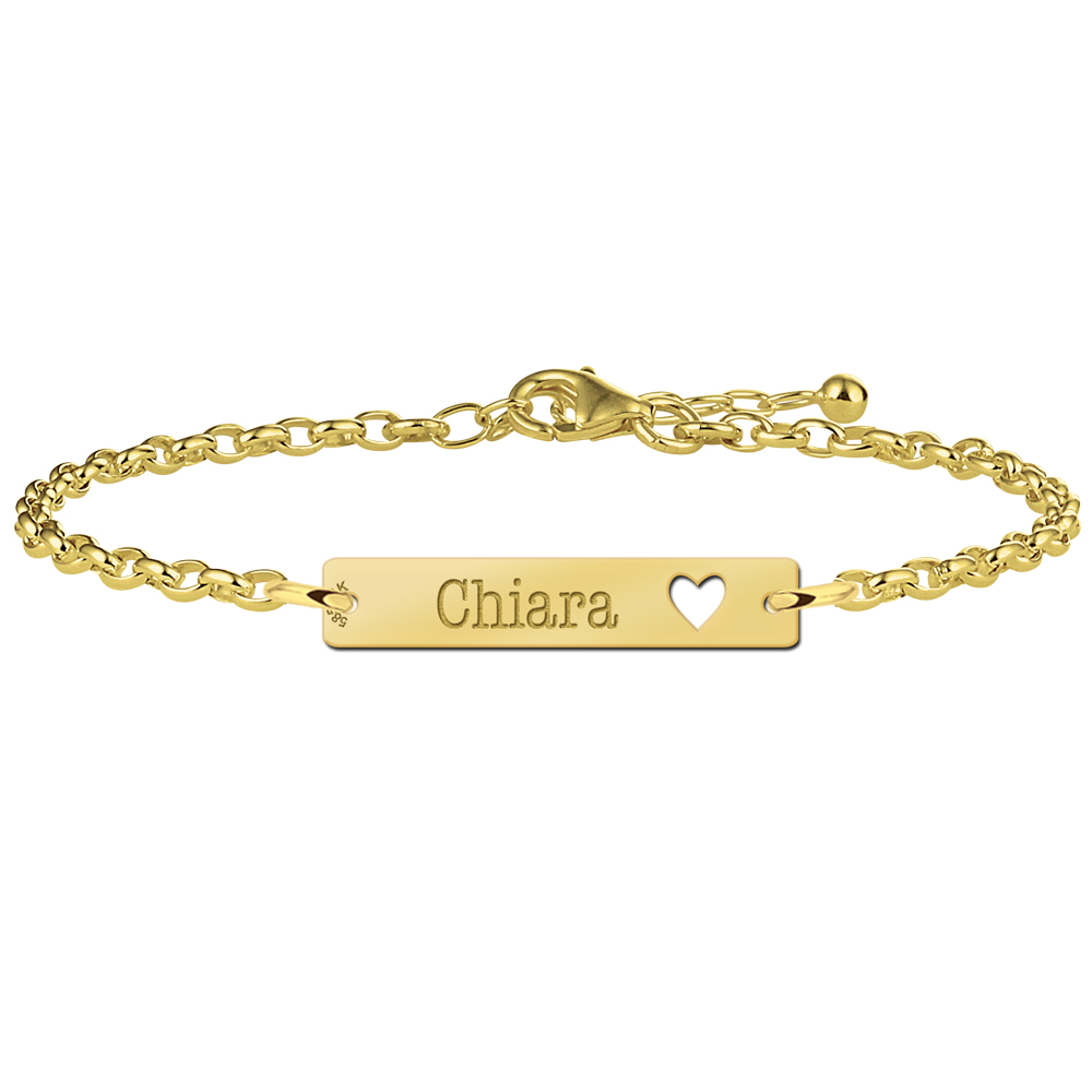 Golden bar bracelet with name and heart