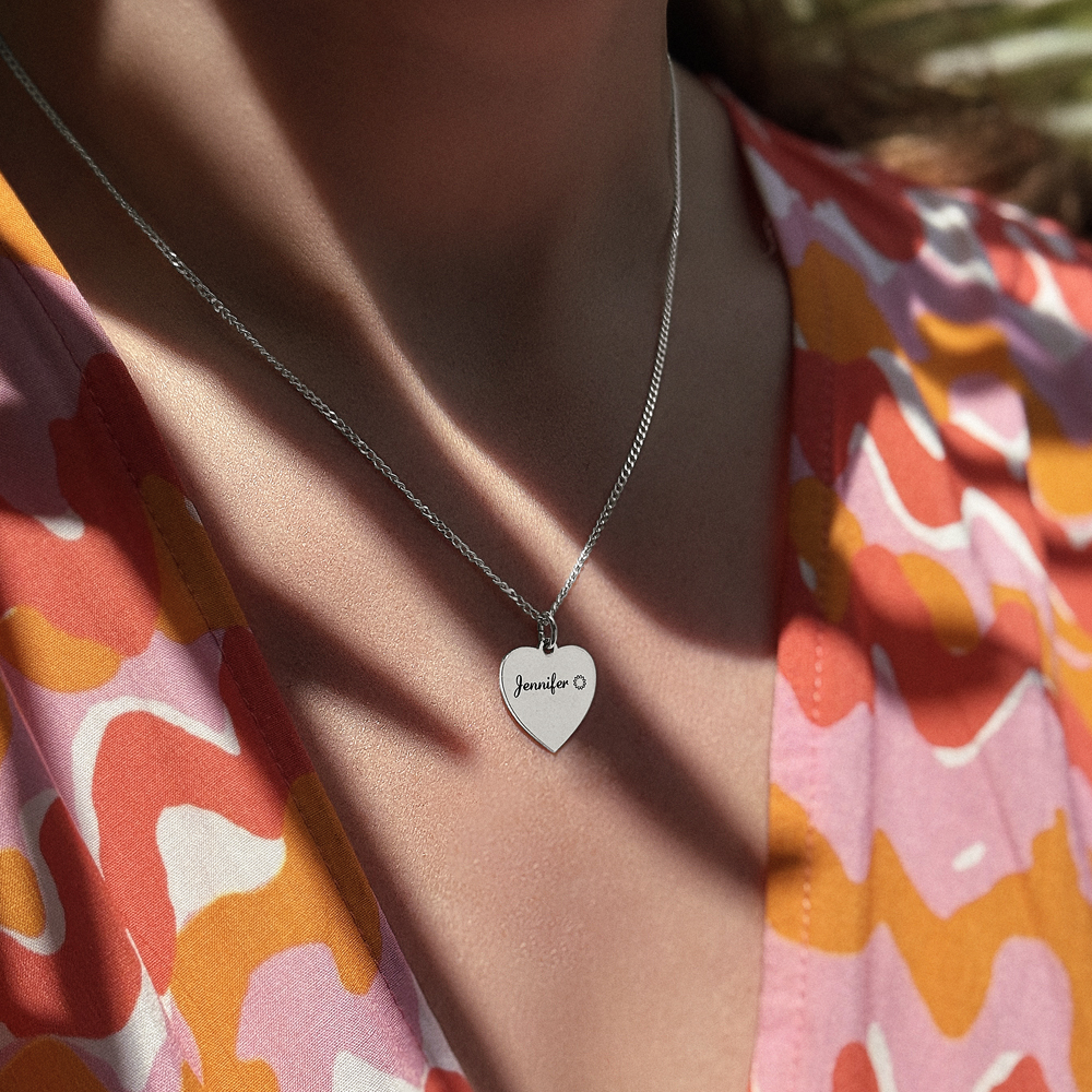 Silver Heart Necklace with Name