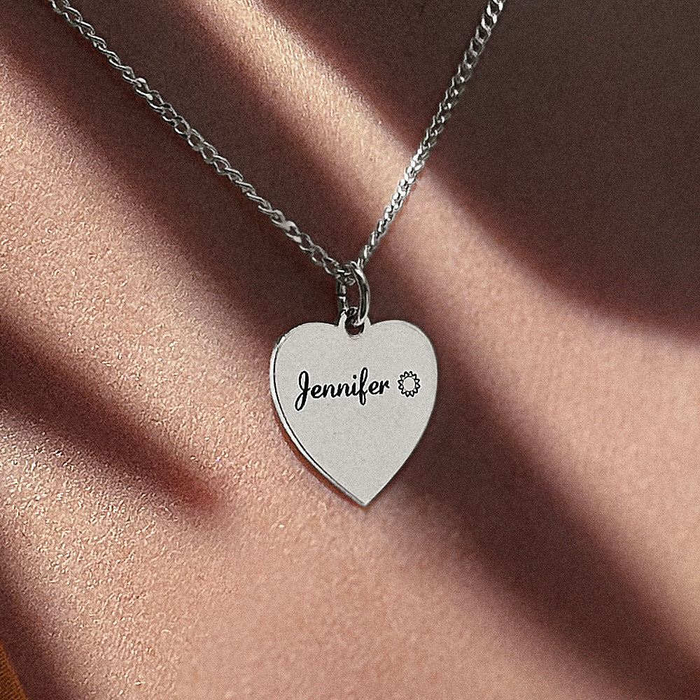 Silver Heart Necklace with Name
