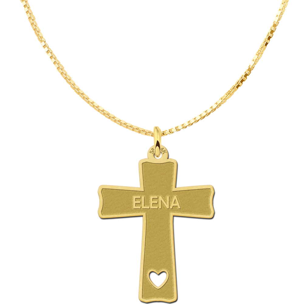 Golden Communion cross with engraving and cut out heart