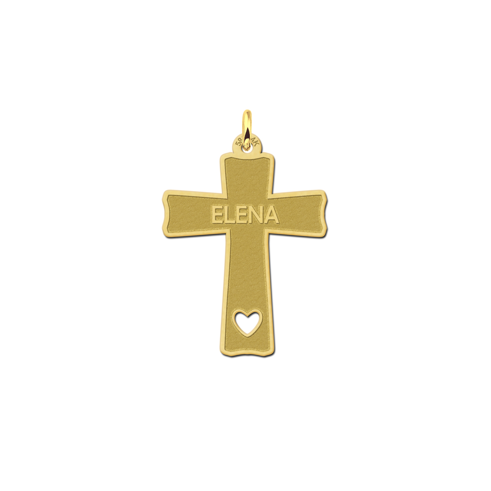 Golden Communion cross with engraving and cut out heart