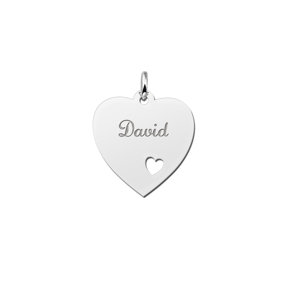 Silver Heart Necklace With Name And Small Heart