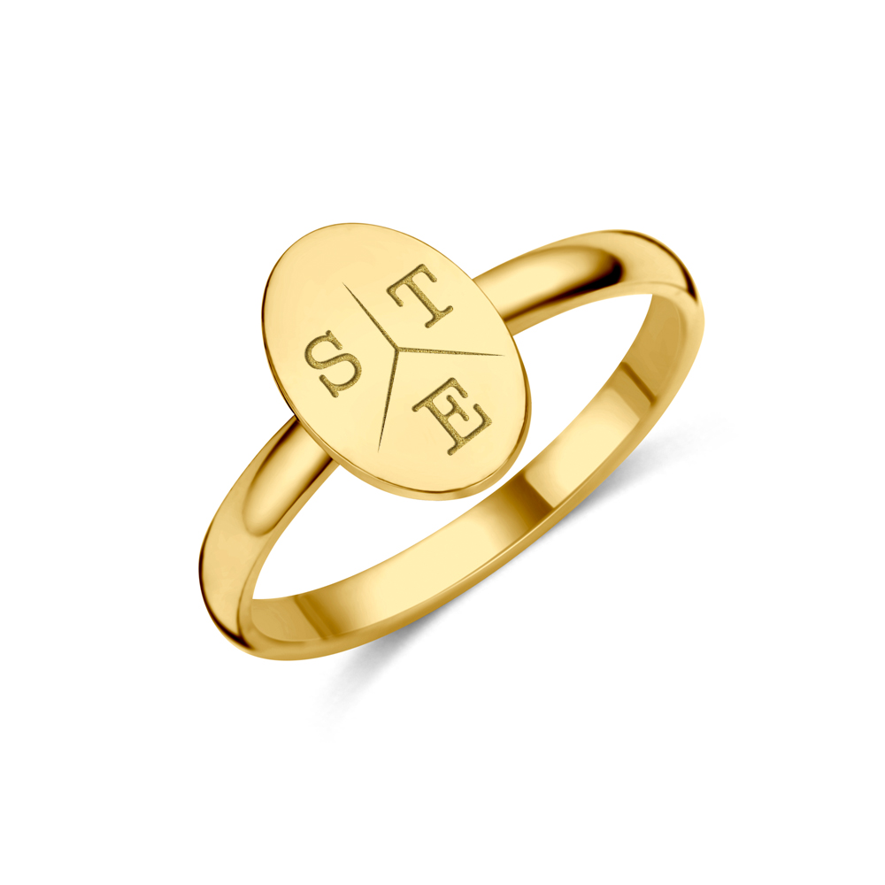 Gold oval ring with initials