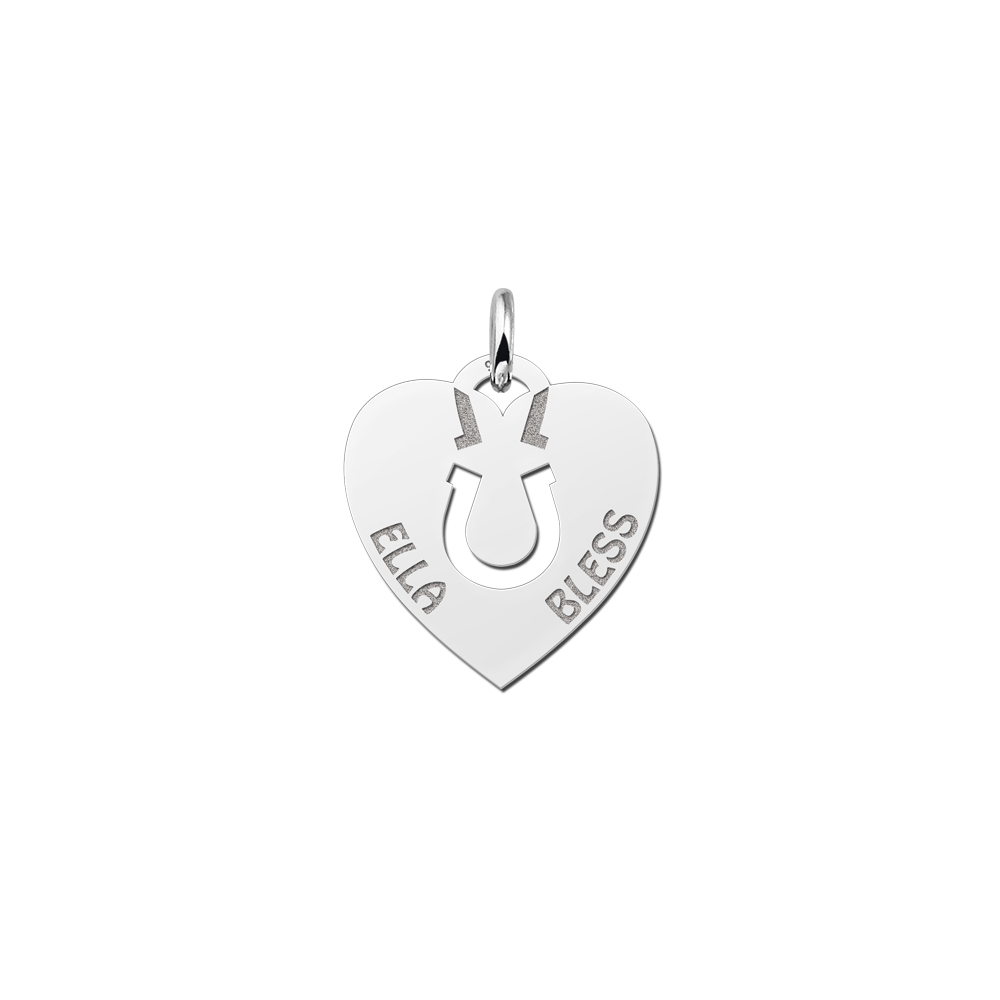 Silver pet namependant heart horseshoe