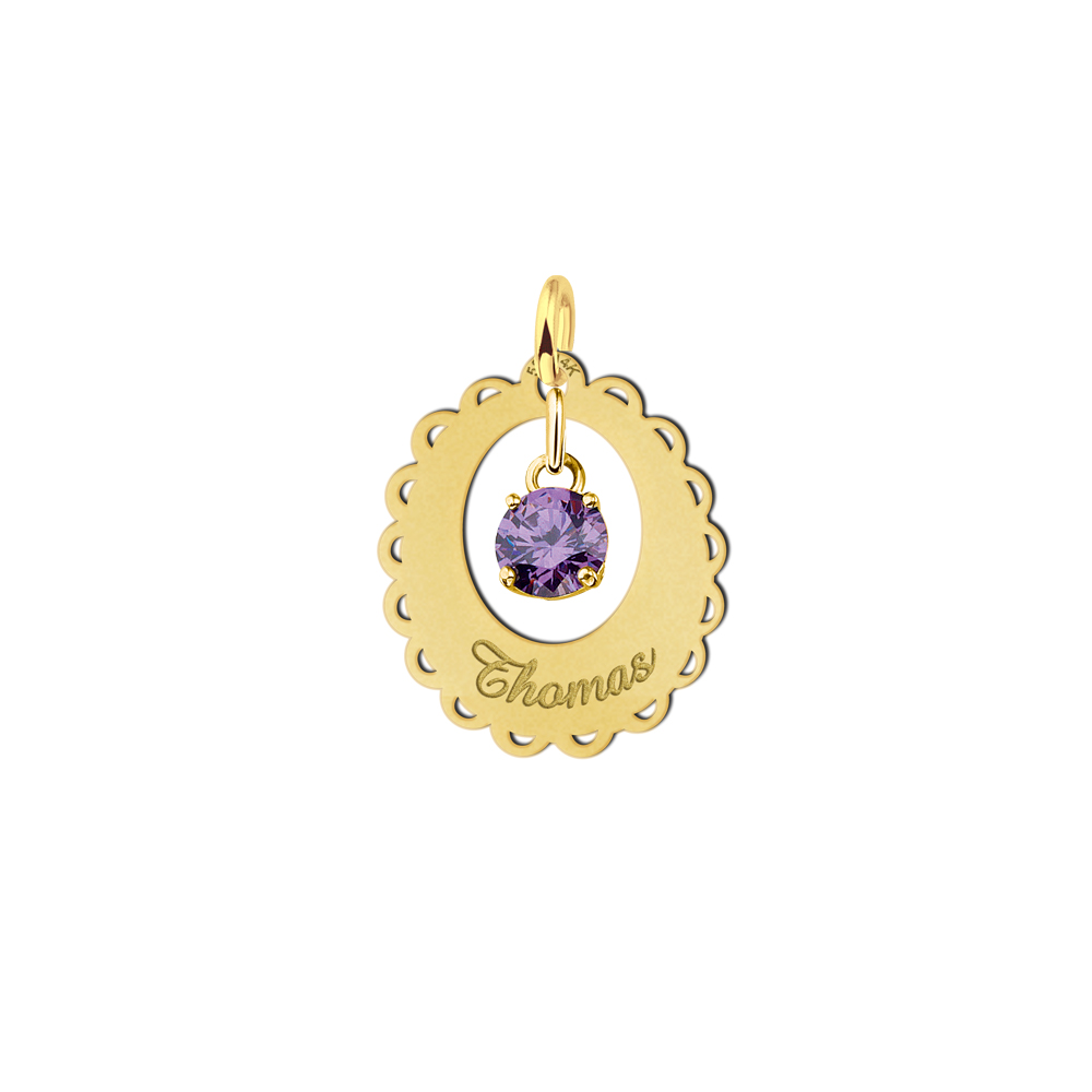 Golden Pendant Oval Lace Cubic Zirconia