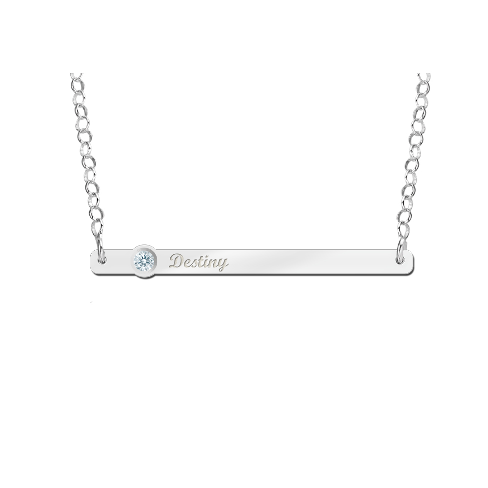Silver Bar Necklace with Zirconia