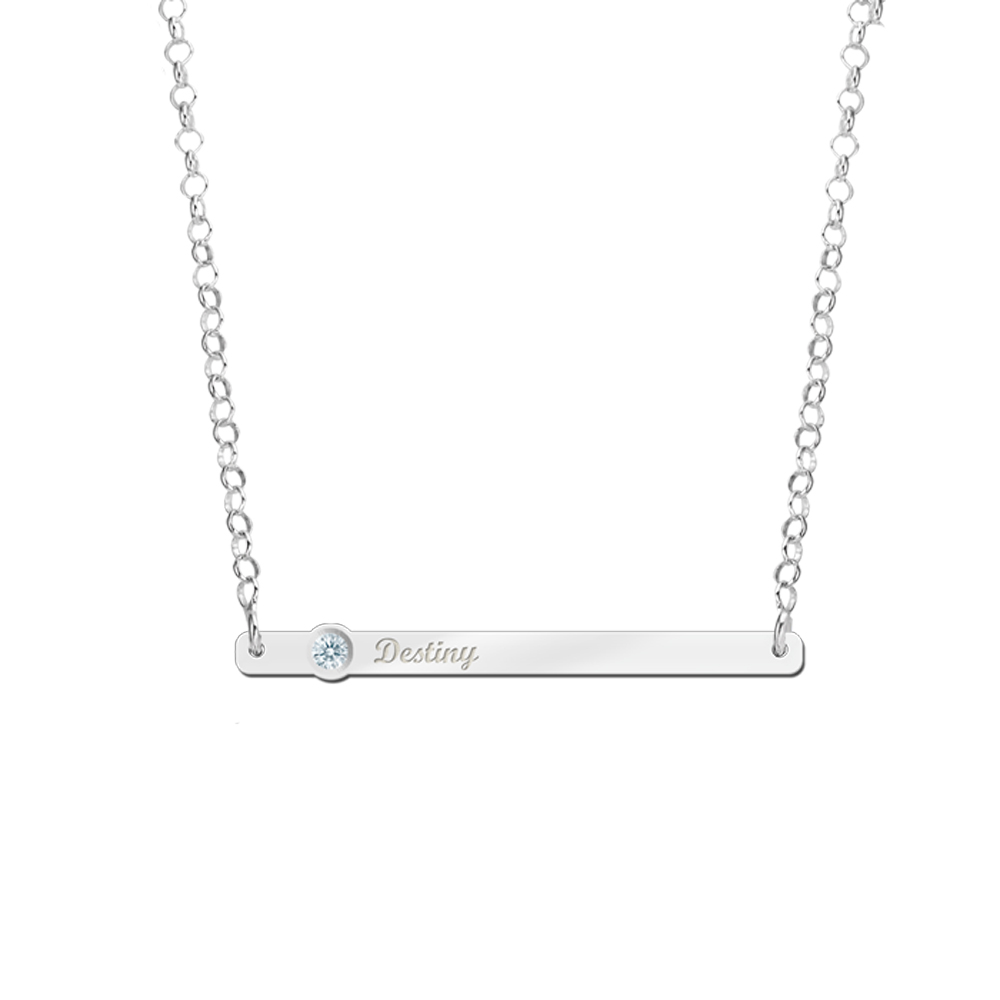 Silver Bar Necklace with Zirconia