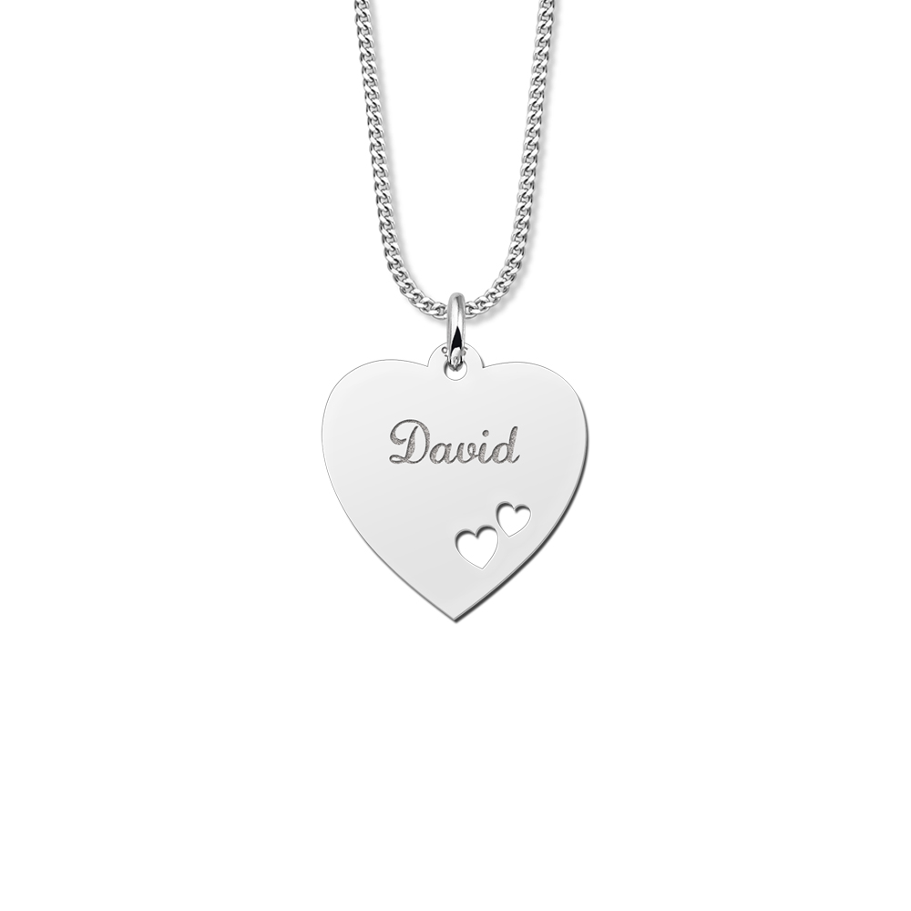 Silver Heart Engraved Necklace With 2 Hearts