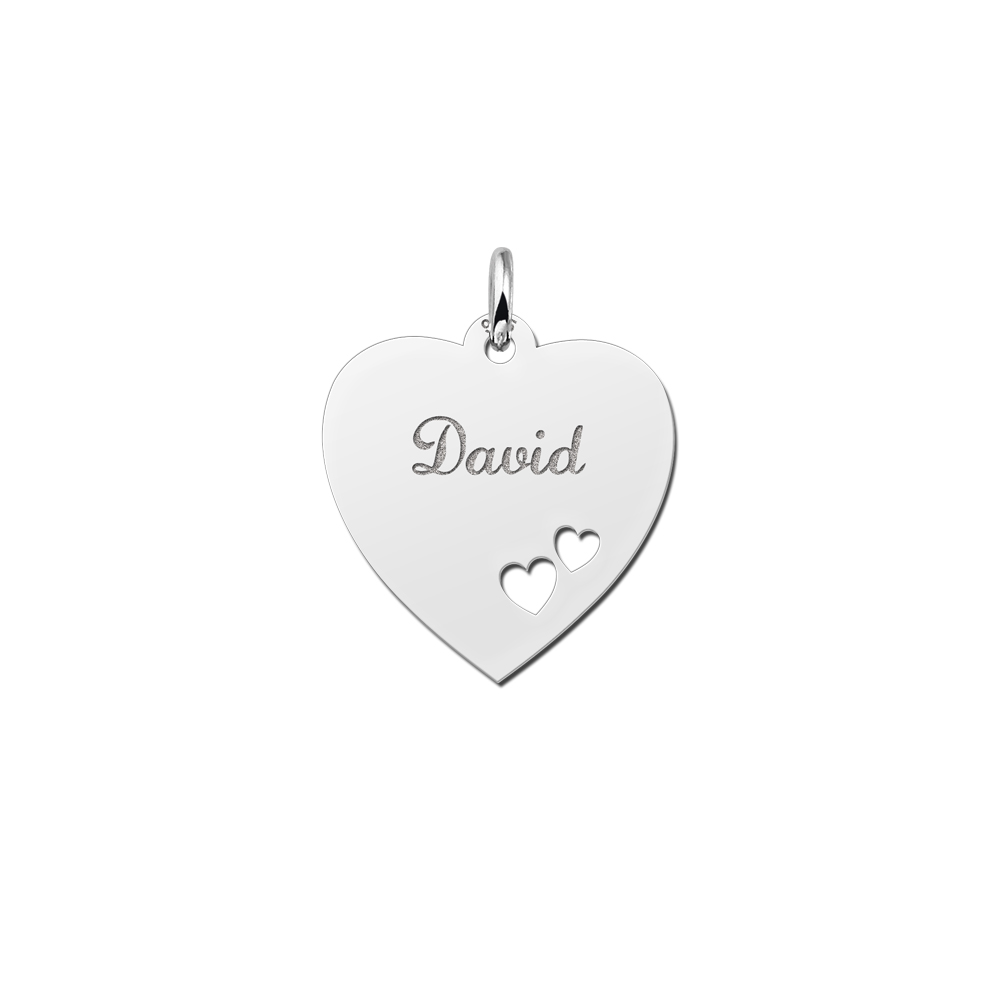 Silver heart pendant with name and double hearts