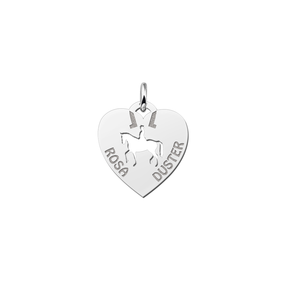 Silver pet namependant heart horsebackrider