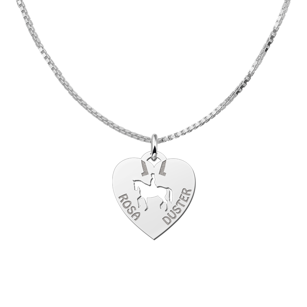 Silver pet namependant heart horsebackrider